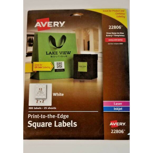 Labels - Avery 22806 White 2 x 2 Square Labels Laser or Inkjet 60 ct‎ (5 sheets) - Picture 1 of 3